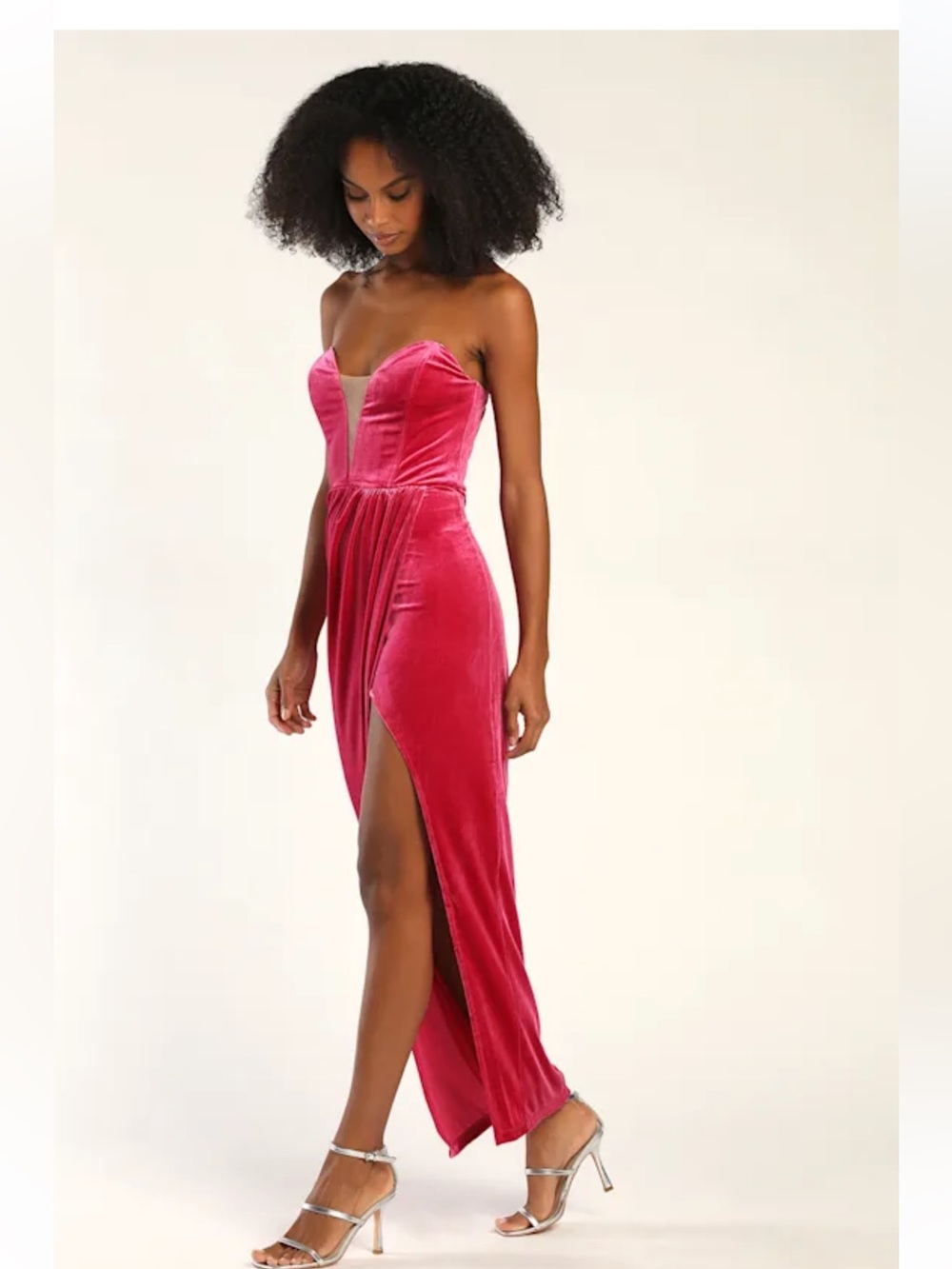 NWOT Lulus My Dream Come True Pink Velvet Strapless Maxi Dress - Picture 3 of 15
